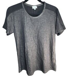 TSE Split Grey/Black 100% Silk Back Speckled Tee Shirt Womens M